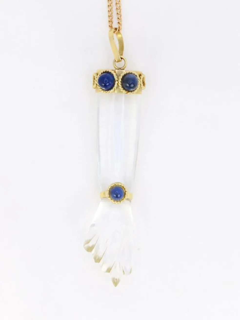 Pendentif vintage Main de Figa or cristal de roche et lapis-lazuli