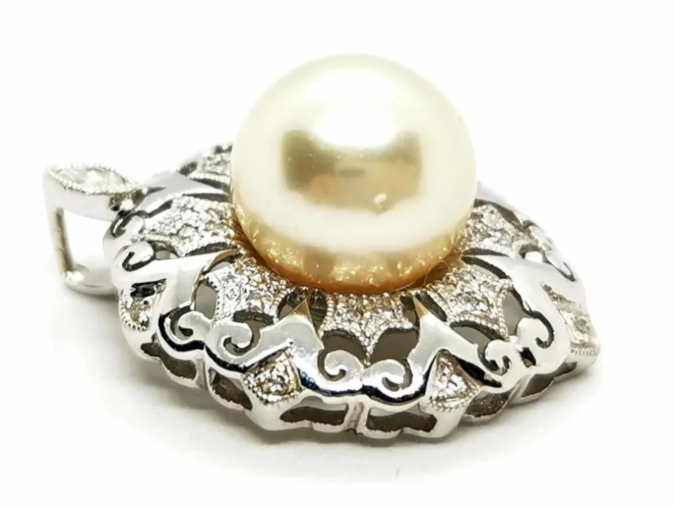 Pendentif Vintage Or blanc Perle