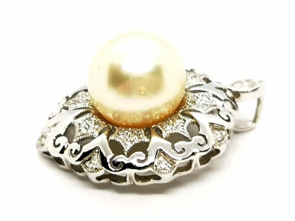 Pendentif Vintage Or blanc Perle