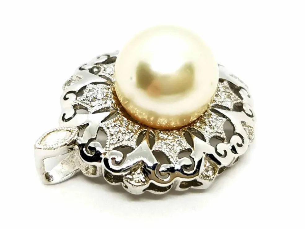 Pendentif Vintage Or blanc Perle