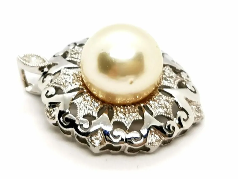 Pendentif Vintage Or blanc Perle