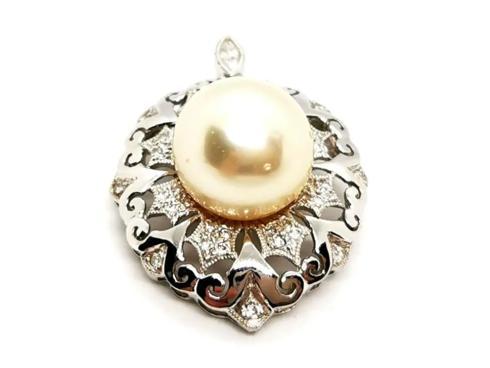 Pendentif Vintage Or blanc Perle
