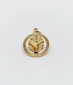 Pendentif vintage or jaune 18k formant un dés monté sur un axe, jeu, chance