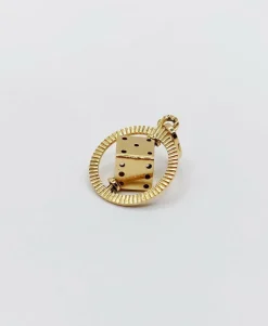 Pendentif vintage or jaune 18k formant un dés monté sur un axe, jeu, chance