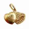 Pendentif vintage or 18k formant deux cœurs accolés reliés par une chaine