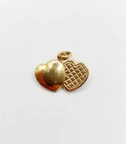 Pendentif vintage or 18k formant deux cœurs accolés reliés par une chaine