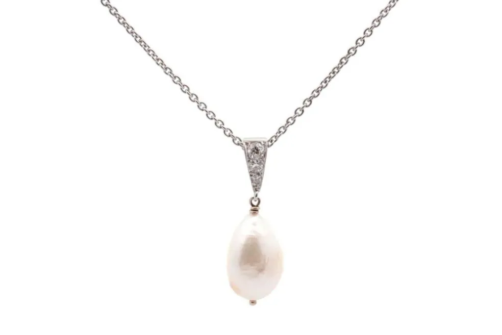 Pendentif vintage perle de culture d'eau douce et diamants