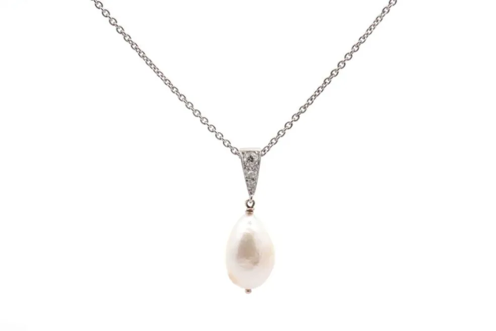 Pendentif vintage perle de culture d'eau douce et diamants