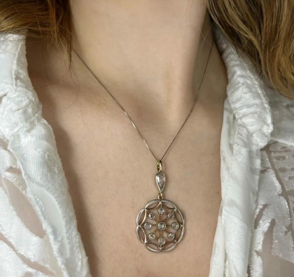 Pendentif XIXe siècle diamants taille rose