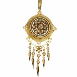 Pendentif/broche diamants et perle émaillée