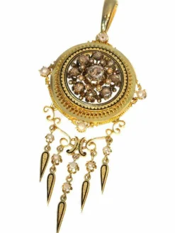 Pendentif/broche diamants et perle émaillée