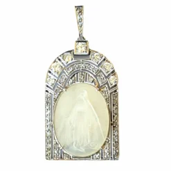 pendentif/charm en platine avec diamants et nacre