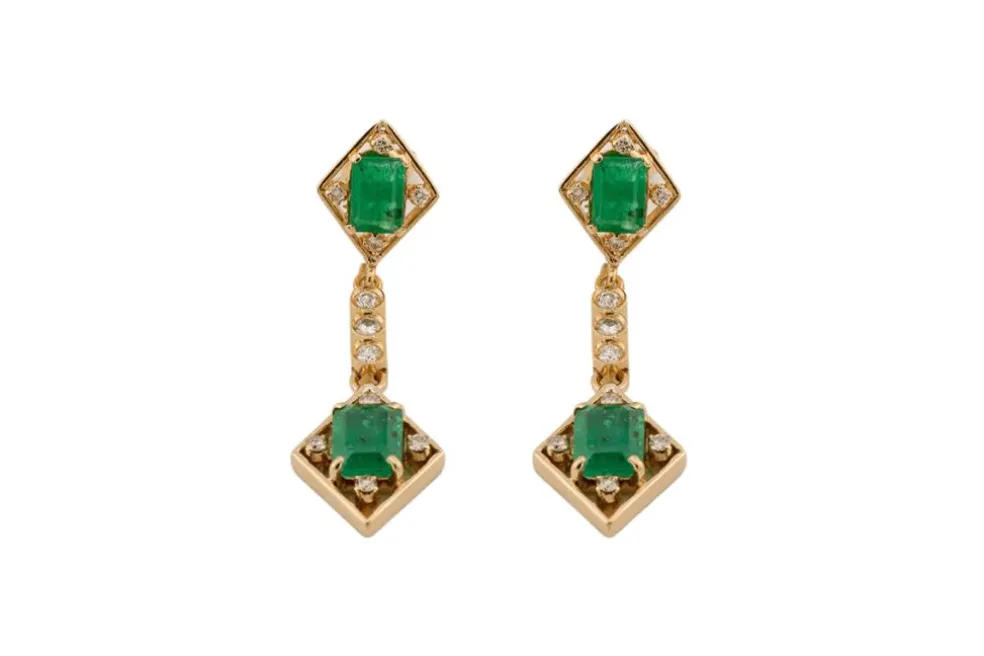 Pendentifs en or jaune avec diamants et émeraudes