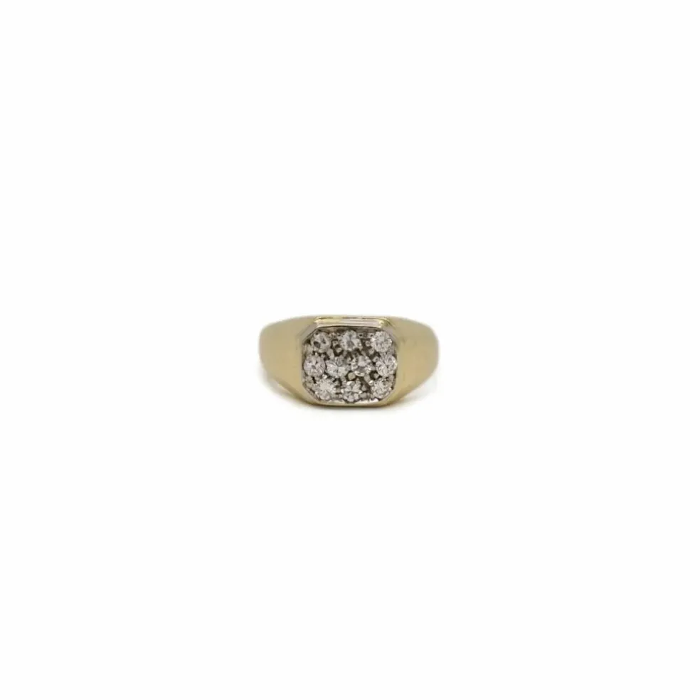 Petite chevalière or jaune et blanc pavage diamants
