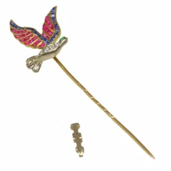 Pince à cravate vintage d'inspiration Art oiseau avec pierres précieuses multicolores