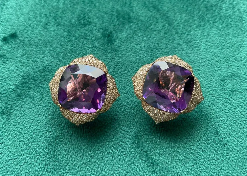 Piranesi - boucles d'oreilles or rose améthyste et diamants