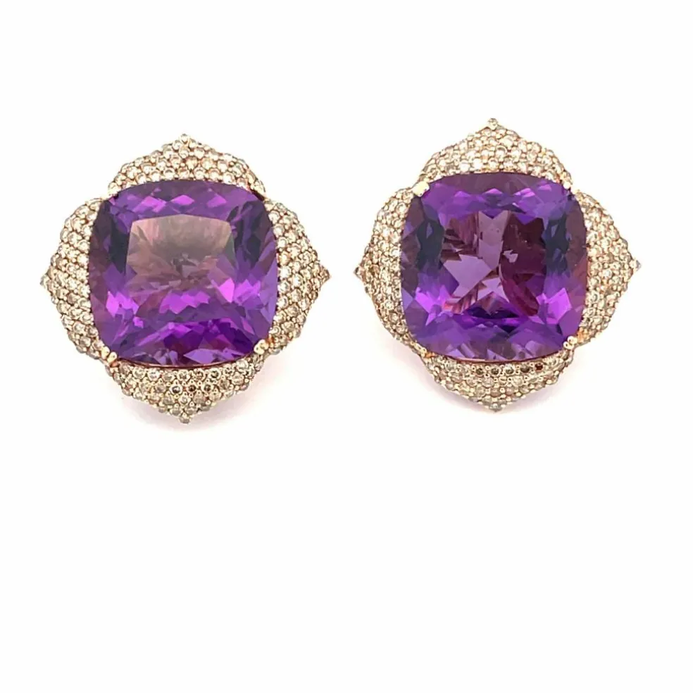 Piranesi - boucles d'oreilles or rose améthyste et diamants