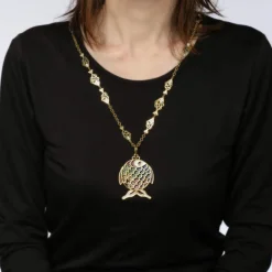 Plique a Jour Fish Necklace Vintage Yellow Gold