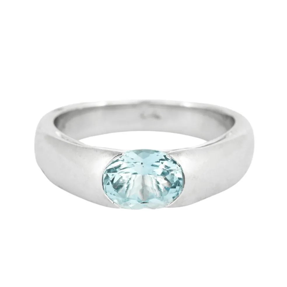 Poiray - bague jonc en or gris et aigue-marine