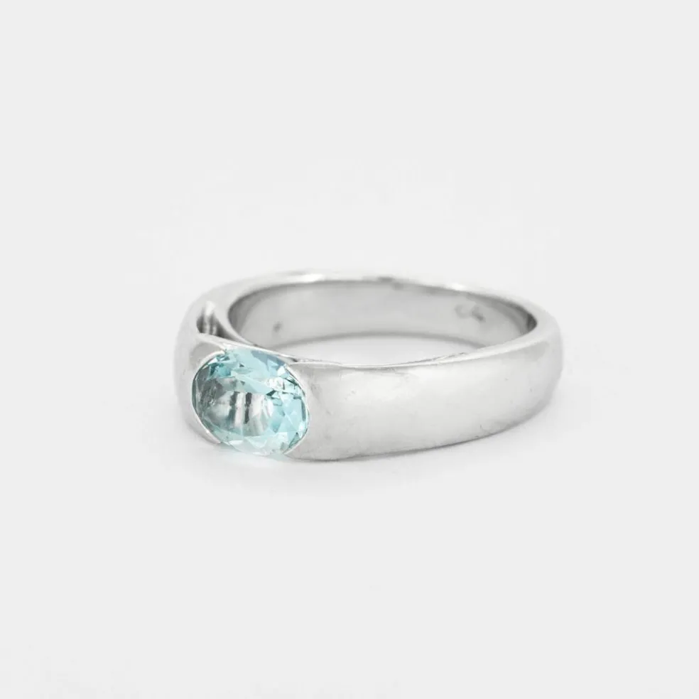 Poiray - bague jonc en or gris et aigue-marine