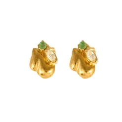 Puces d'oreille émeraudes or jaune