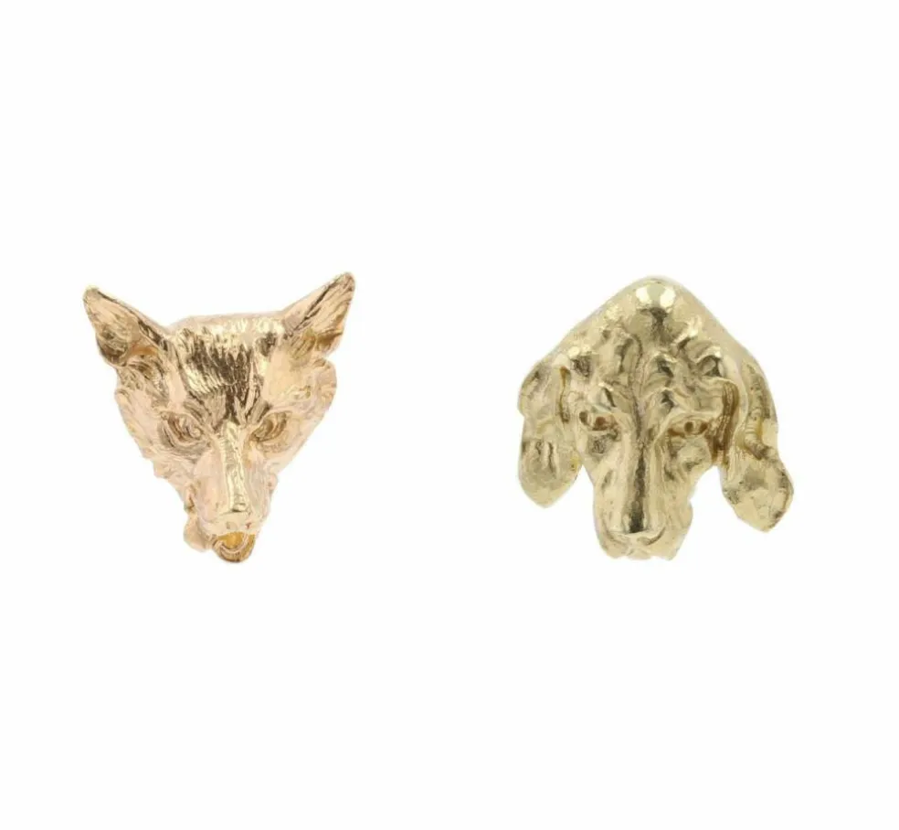Puces d'oreilles anciennes en or renard et chien