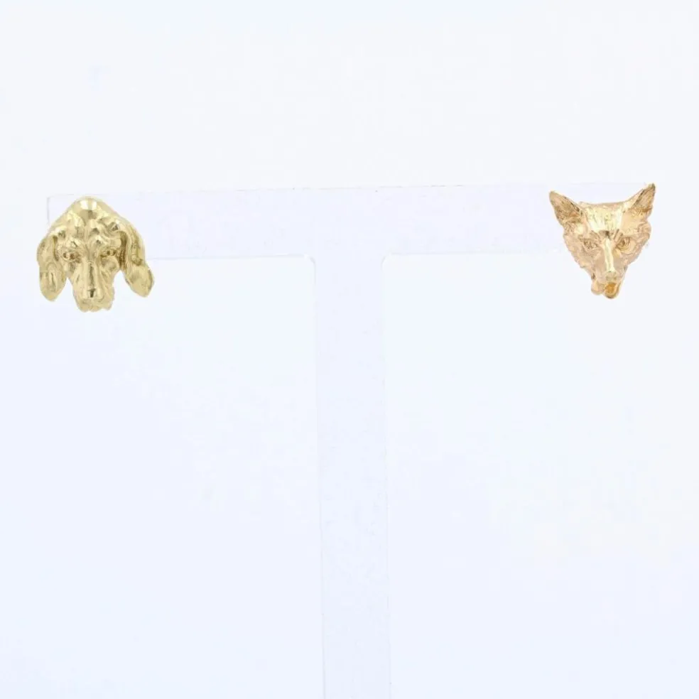 Puces d'oreilles anciennes en or renard et chien
