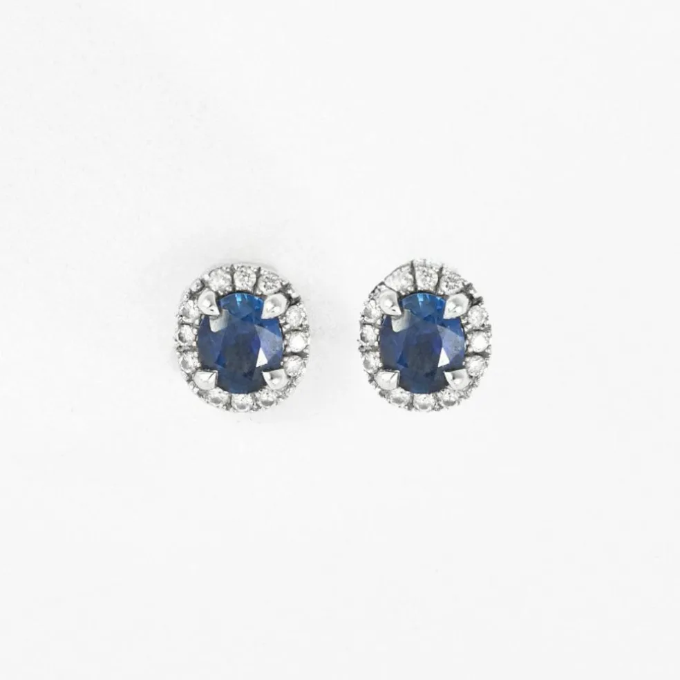 Puces d'oreilles en or blanc saphir et diamants