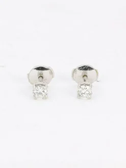 Puces d'oreilles or blanc diamants ronds 0.7 carat