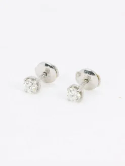 Puces d'oreilles or blanc diamants ronds 0.7 carat
