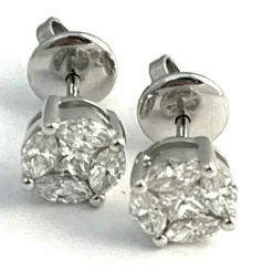 Puces d'oreilles or gris et diamants taille navette