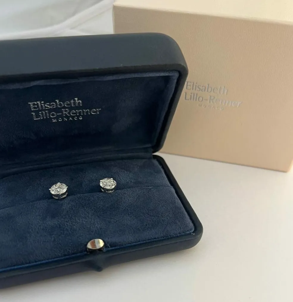 Puces d'oreilles or gris et diamants taille navette