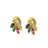 Puces d'oreilles or jaune, rubis, saphir, émeraude et diamants