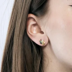 Puces d'oreilles or jaune, rubis, saphir, émeraude et diamants