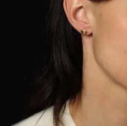 Puces d'oreilles or jaune godronné diamants