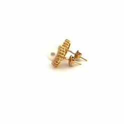 Puces d'oreilles or jaune perles et diamants