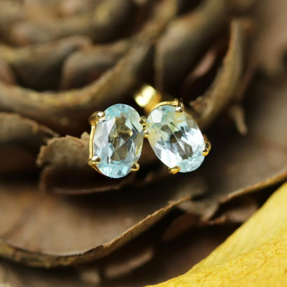 Puces d'oreilles or jaune aigue marine