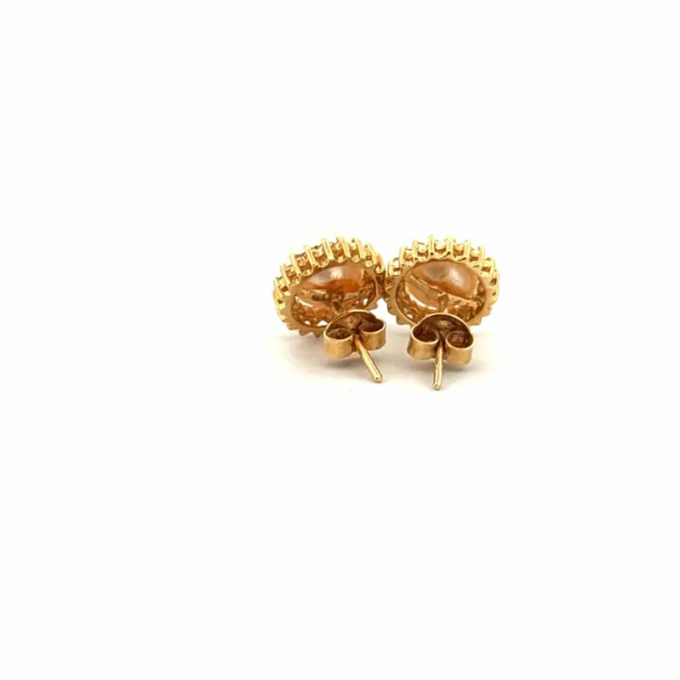 Puces d'oreilles or jaune perles et diamants