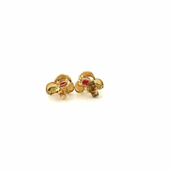 Puces d'oreilles or jaune 18 k & Rubis