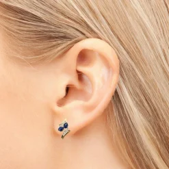 Puces D'oreilles Or Jaune, Tanzanites & Diamants