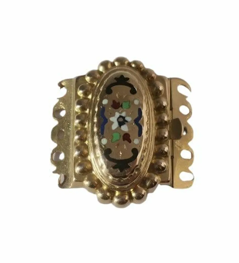 Rare fermoir régional émail or rose XIXe