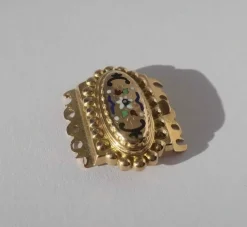 Rare fermoir régional émail or rose XIXe