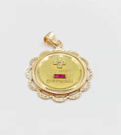 RARE Pendentif AUGIS médaille d'amour 26 mm or rose 18k orné de rubis :