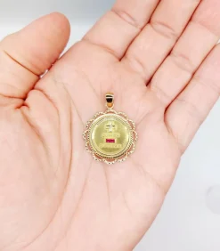 RARE Pendentif AUGIS médaille d'amour 26 mm or rose 18k orné de rubis :