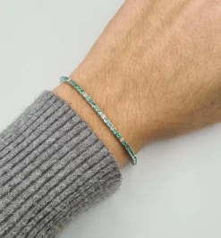 Rivière or blanc sertie de diamants et émeraudes