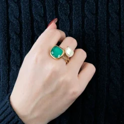 ROBERTO COIN - Black Amphibole Jade - Bague en Or rose, Agate, Quartz et Diamants
