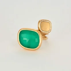 ROBERTO COIN - Black Amphibole Jade - Bague en Or rose, Agate, Quartz et Diamants