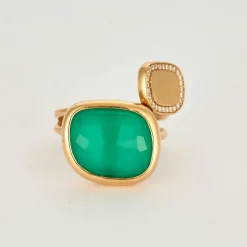 ROBERTO COIN - Black Amphibole Jade - Bague en Or rose, Agate, Quartz et Diamants