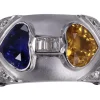 Saphirs bleus et jaunes coeur vintage avec diamants