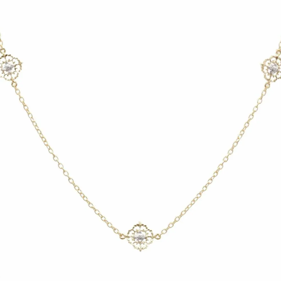 Sautoir diamants ors jaune et blanc arabesques